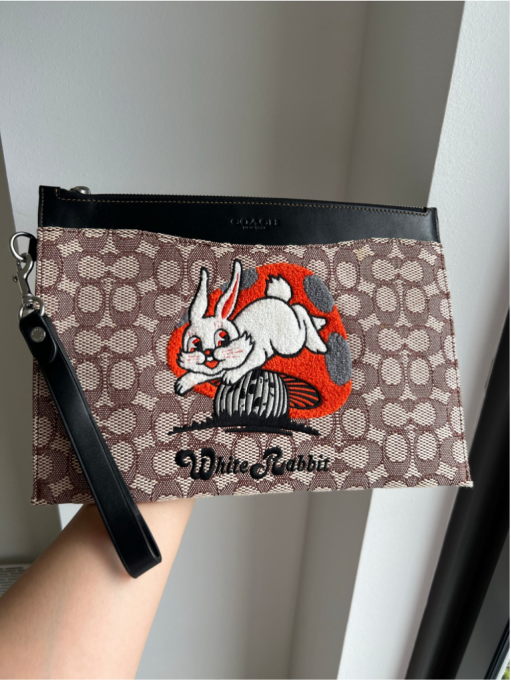 Coach x White Rabbit Candy Canvas Wristlet Pouch Clutch Brown Black LNY CF601